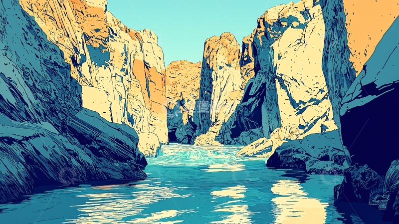 高清大图下载【趣麦麦图】峡谷河流风景画