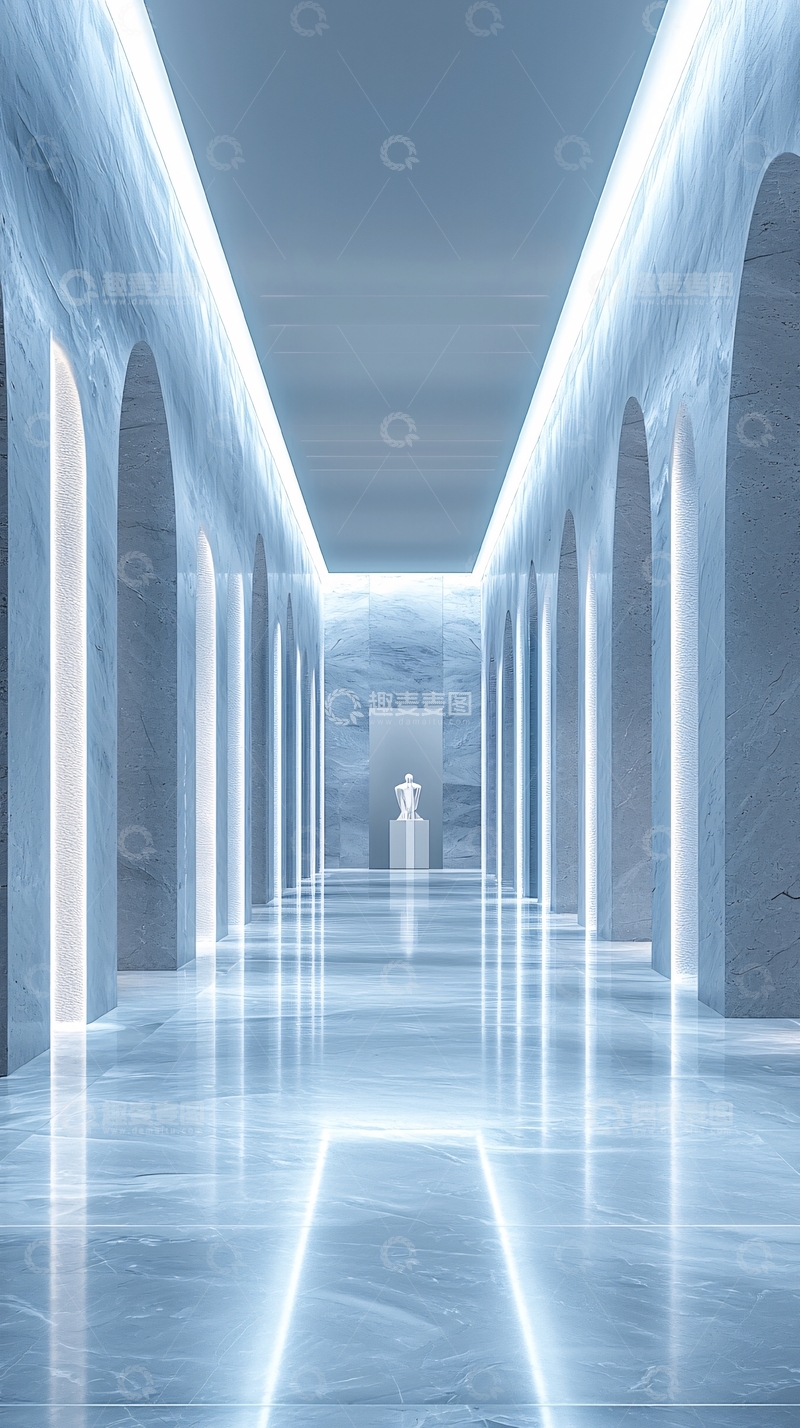高清大图下载【趣麦麦图】极简蓝色大理石走廊
