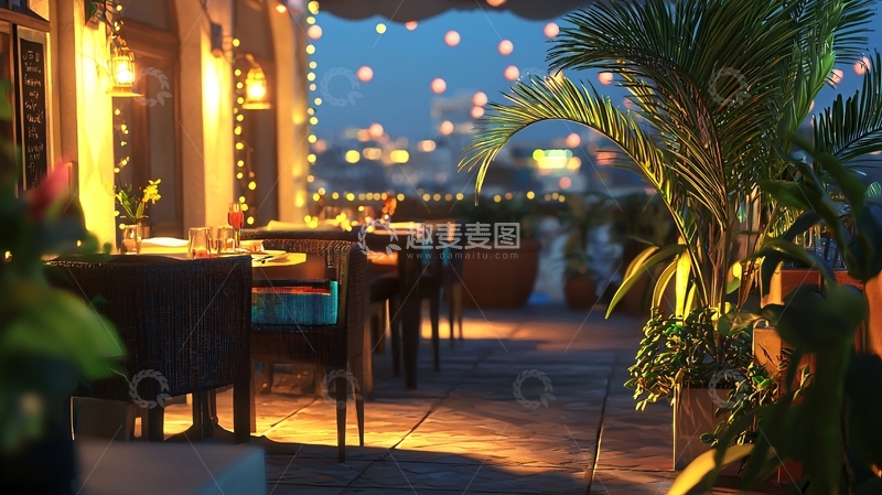 高清大图下载【趣麦麦图】夜景餐厅露天阳台