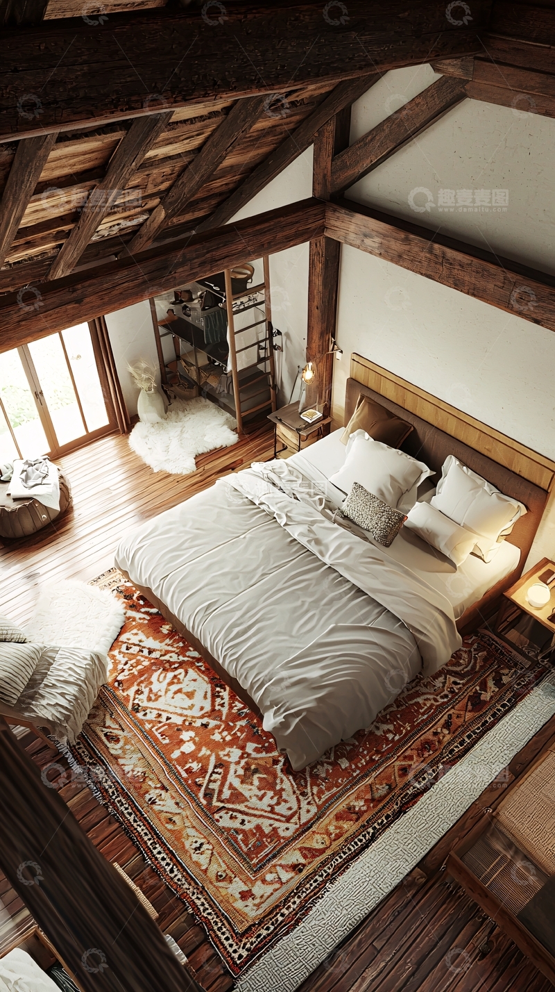 高清大图下载【趣麦麦图】木质阁楼卧室俯瞰图
