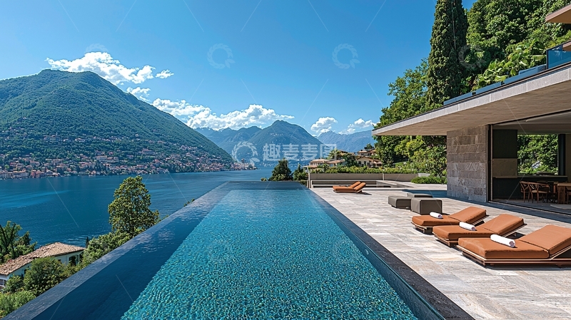 高清大图下载【趣麦麦图】湖景别墅泳池