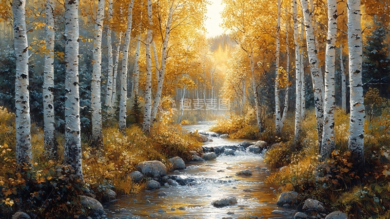 高清大图下载【趣麦麦图】秋色森林小溪