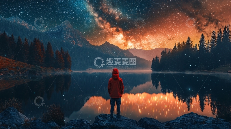 高清大图下载【趣麦麦图】星空湖泊倒影