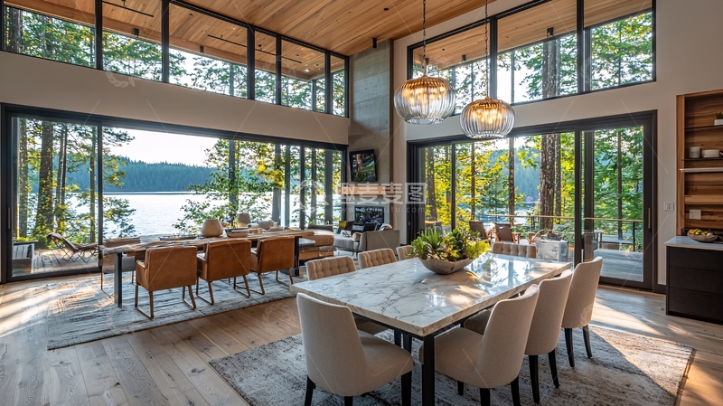 高清大图下载【趣麦麦图】现代湖景别墅客厅