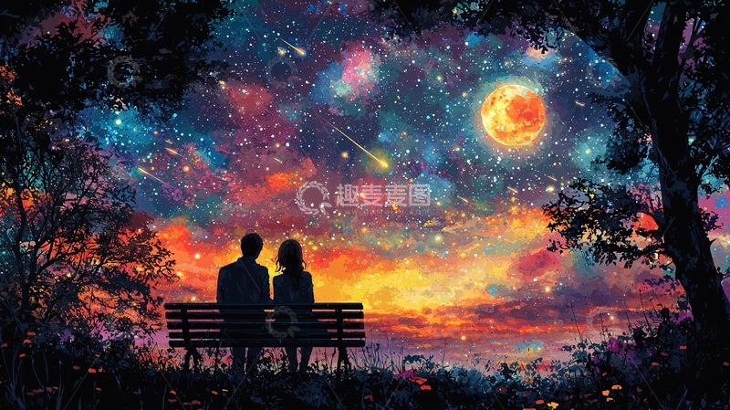 高清大图下载【趣麦麦图】星空下的情侣