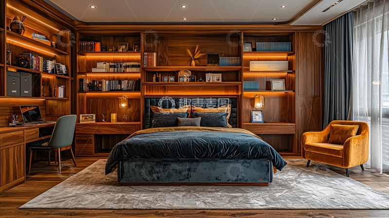 高清大图下载【趣麦麦图】温馨舒适的卧室与书房一体