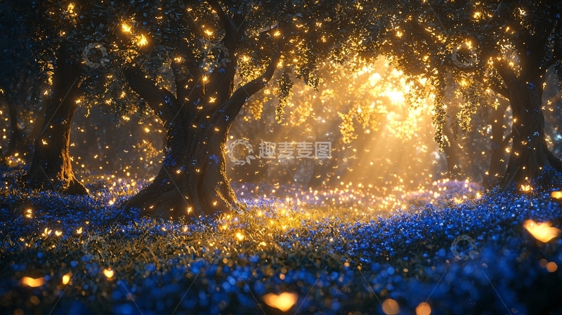 高清大图下载【趣麦麦图】萤火虫森林梦幻场景