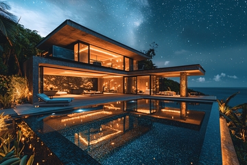 夜幕下的海景豪宅