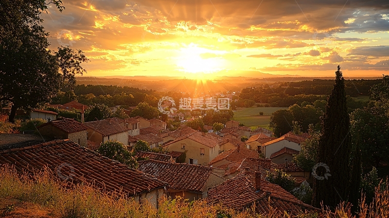 高清大图下载【趣麦麦图】夕阳下的乡村小镇