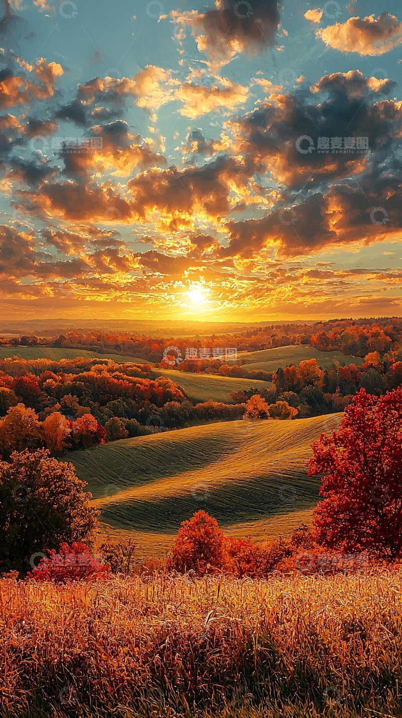 高清大图下载【趣麦麦图】秋日田园日落景色