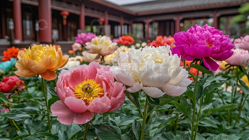 高清大图下载【趣麦麦图】庭院里盛开的牡丹花