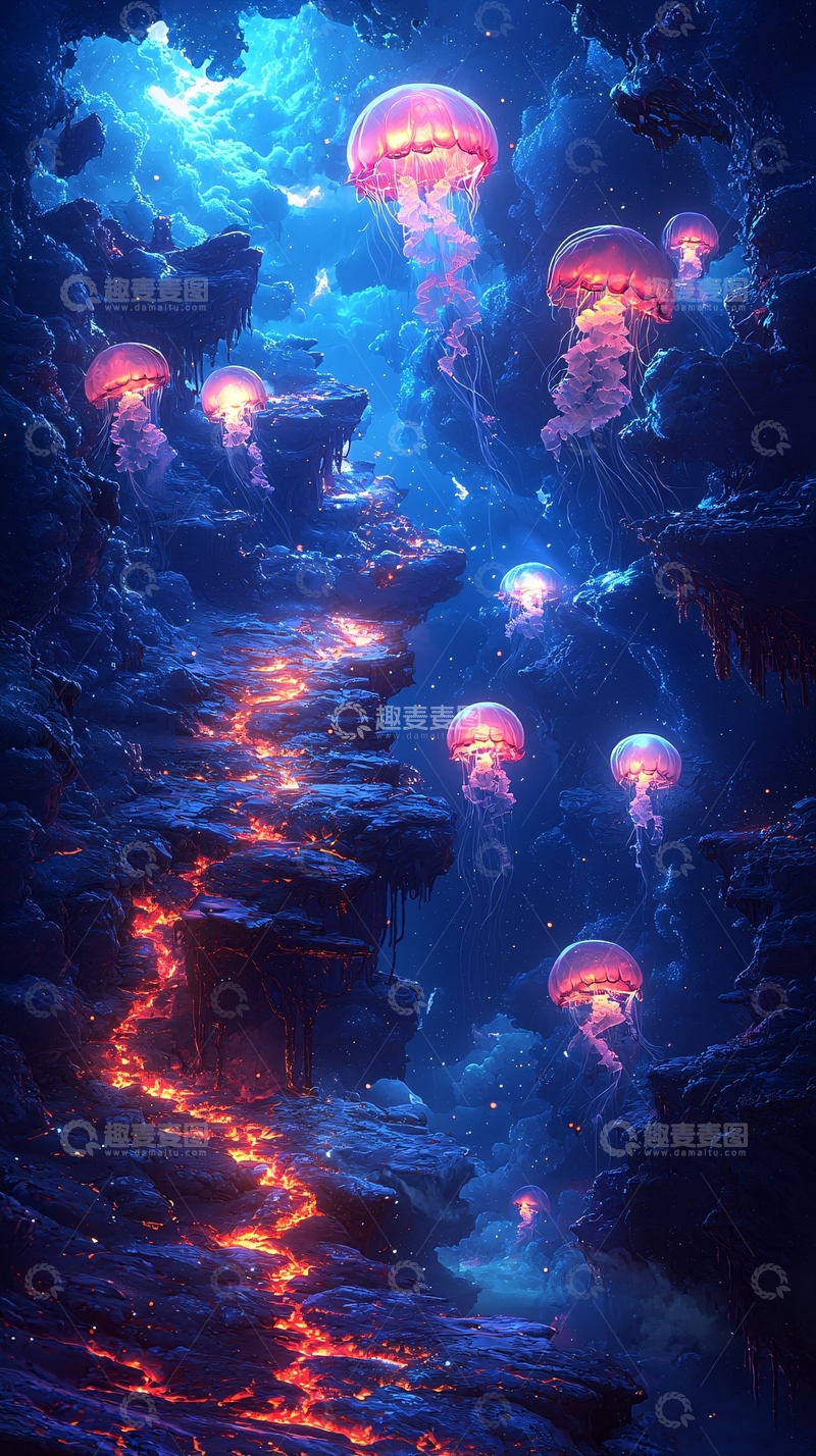 高清大图下载【趣麦麦图】深海熔岩峡谷水母
