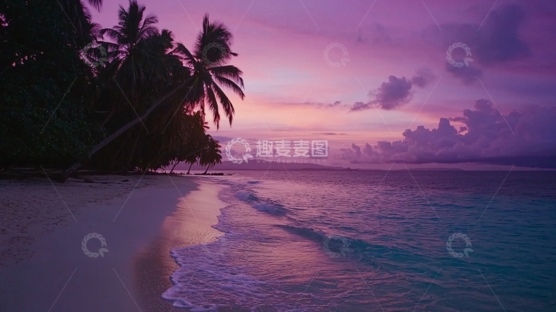 高清大图下载【趣麦麦图】紫色日落海滩