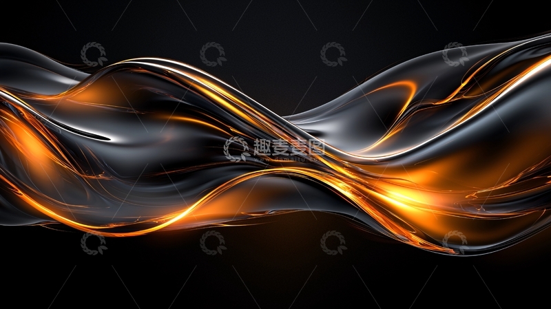 高清大图下载【趣麦麦图】黑色与金色流体曲线