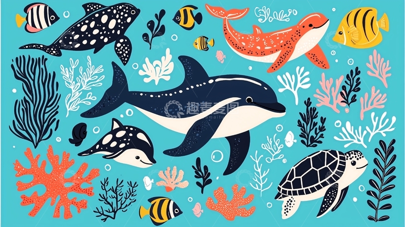 高清大图下载【趣麦麦图】海底世界卡通图