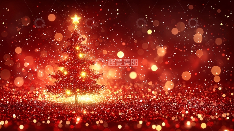 高清大图下载【趣麦麦图】红光闪耀的圣诞树