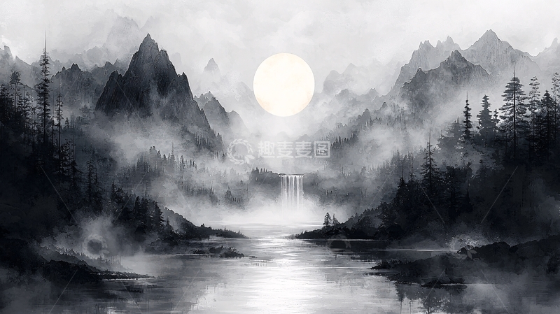 高清大图下载【趣麦麦图】水墨山水画209