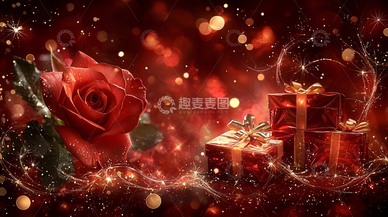 高清大图下载【趣麦麦图】红玫瑰与红色礼物