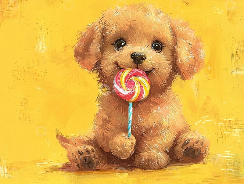 高清大图下载【趣麦麦图】可爱小狗吃棒棒糖