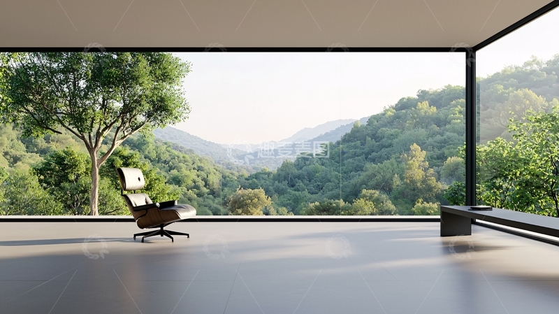 高清大图下载【趣麦麦图】极简现代落地窗山景住宅