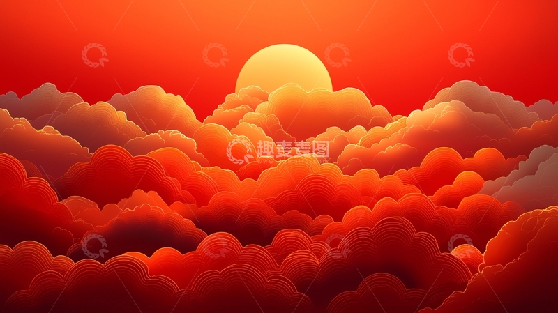 高清大图下载【趣麦麦图】红色天空云层日出