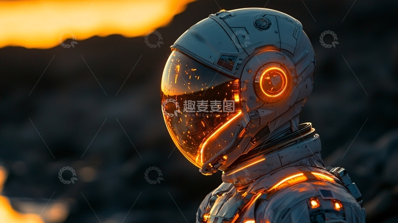 高清大图下载【趣麦麦图】宇航员头盔日落背景