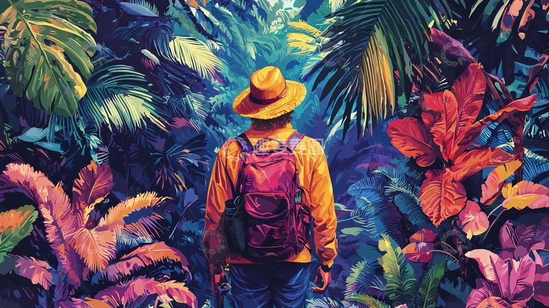 高清大图下载【趣麦麦图】热带雨林探险家背影