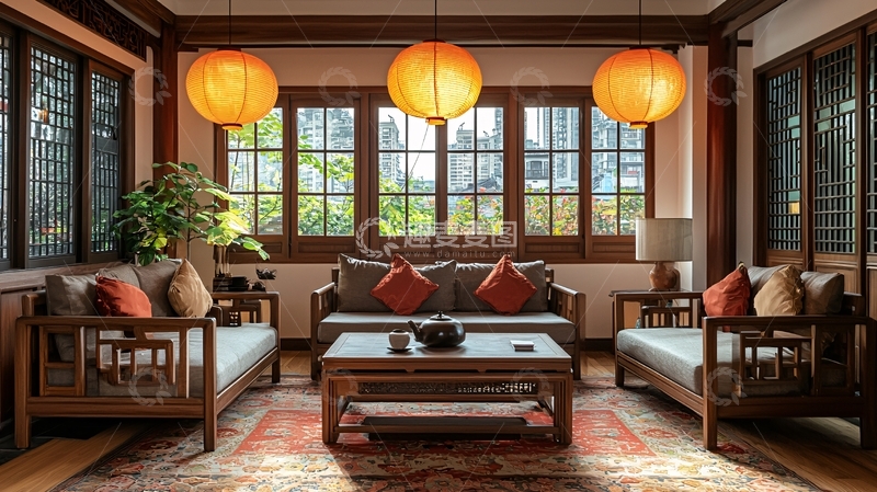 高清大图下载【趣麦麦图】中式风格客厅