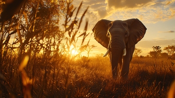 夕阳下的大象剪影