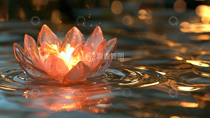 高清大图下载【趣麦麦图】水上漂浮的莲花灯