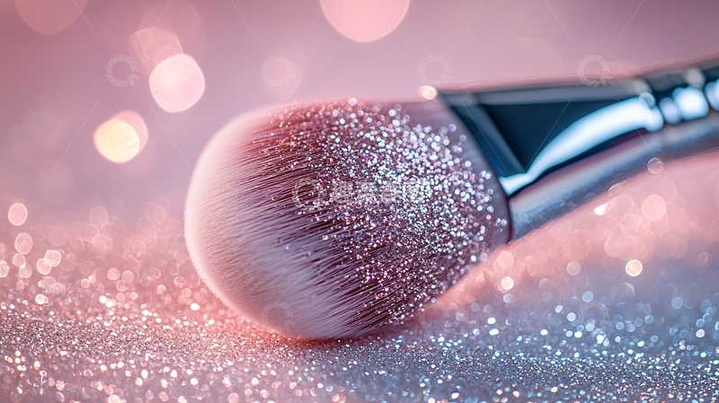 高清大图下载【趣麦麦图】粉色闪光化妆刷特写