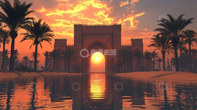 高清大图下载【趣麦麦图】-阿拉伯建筑日落风景