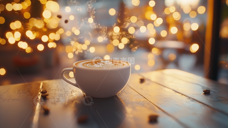 高清大图下载【趣麦麦图】温暖灯光下的卡布奇诺咖啡