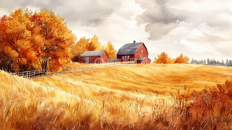 高清大图下载【趣麦麦图】秋日田园红屋