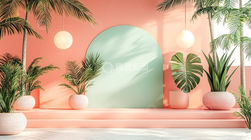 高清大图下载【趣麦麦图】粉色背景绿植
