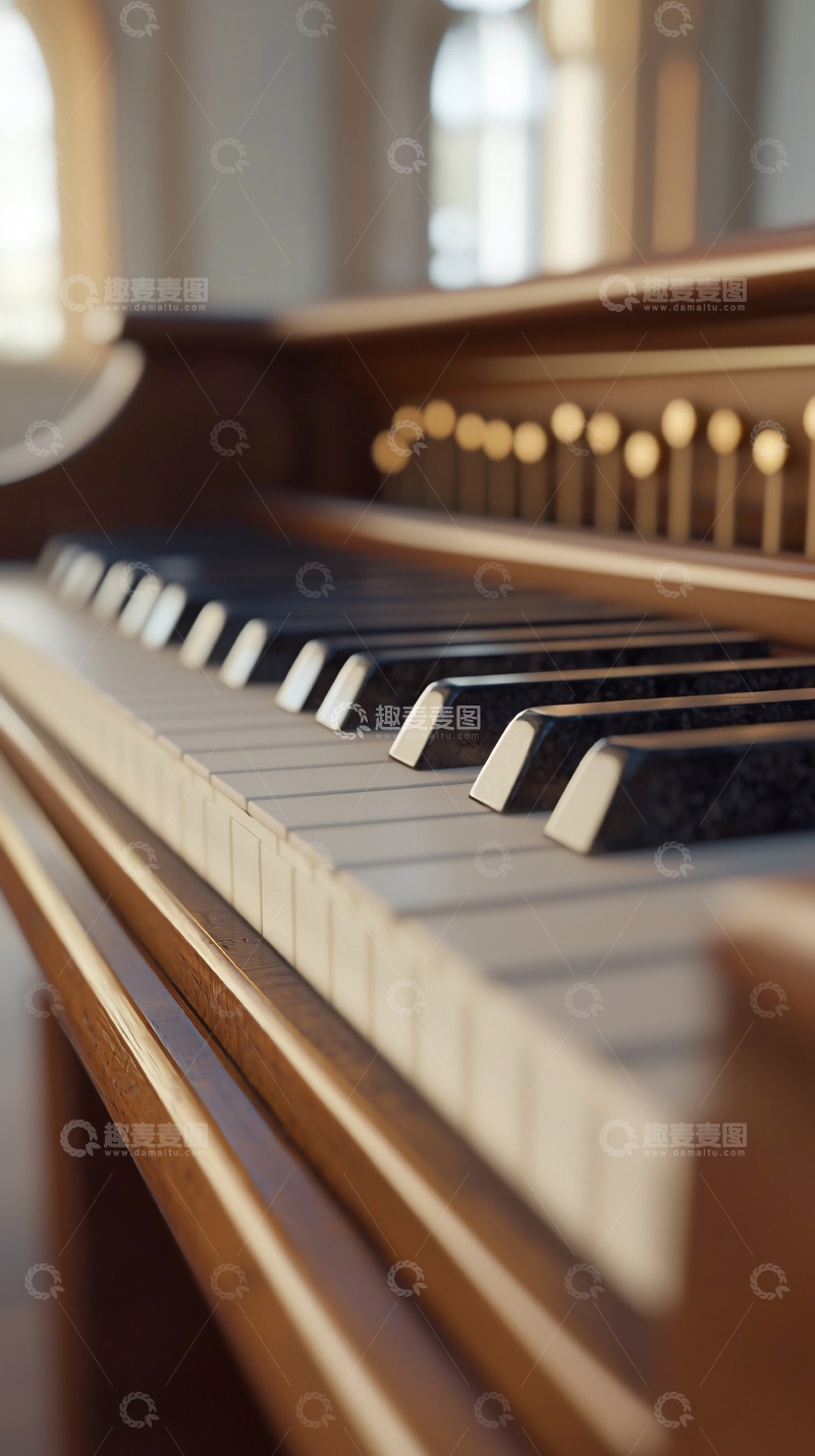 高清大图下载【趣麦麦图】复古木质钢琴特写