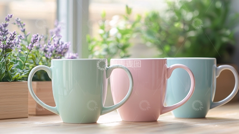 高清大图下载【趣麦麦图】窗边三只马克杯