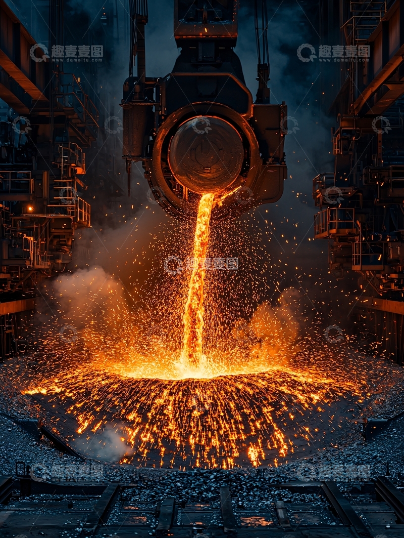 高清大图下载【趣麦麦图】熔炉倾泻的炙热钢水