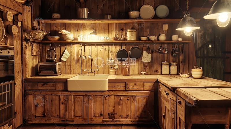 高清大图下载【趣麦麦图】原木厨房