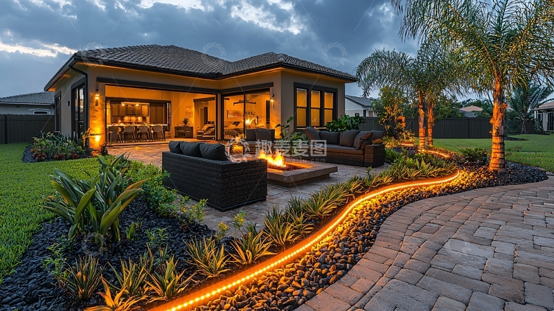 高清大图下载【趣麦麦图】别墅庭院夜景