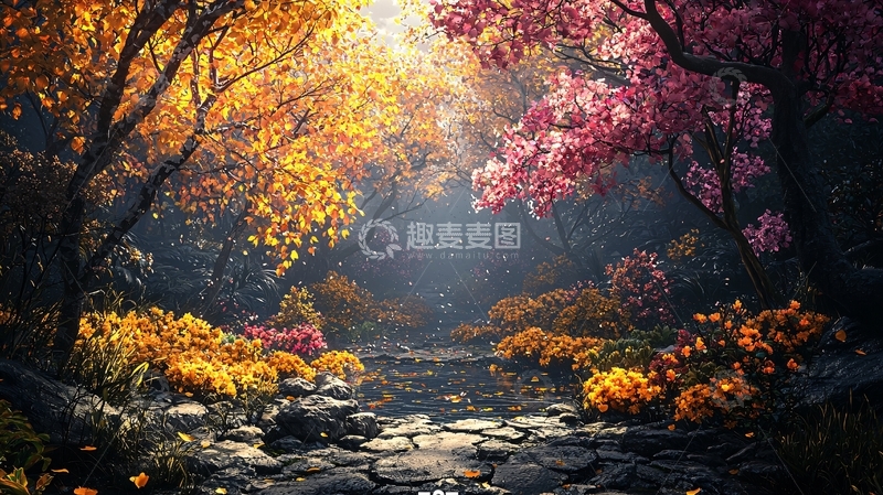 高清大图下载【趣麦麦图】秋季森林小溪