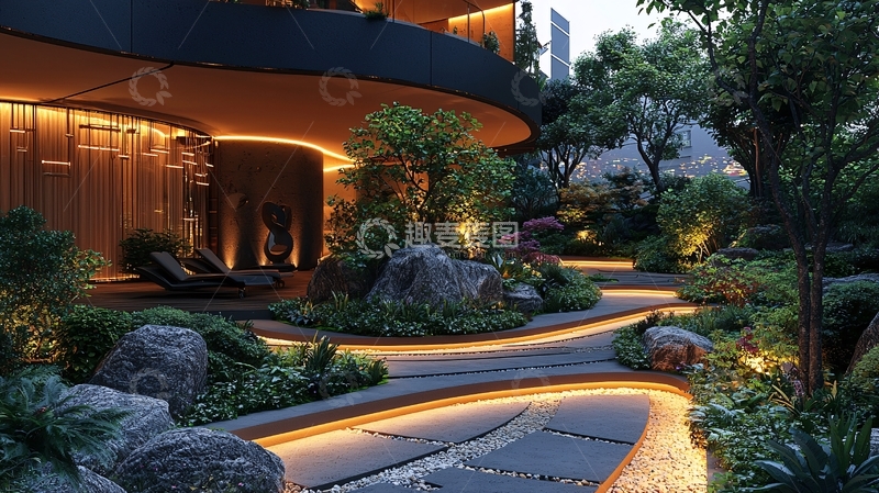 高清大图下载【趣麦麦图】夜景灯光花园景观