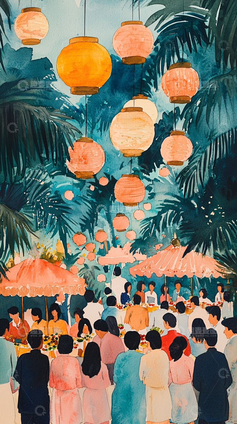 高清大图下载【趣麦麦图】热带风情宴会灯笼