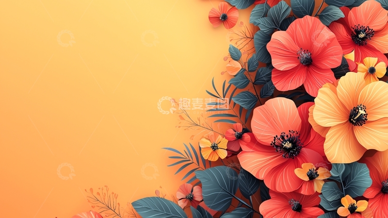 高清大图下载【趣麦麦图】橙色背景花卉素材