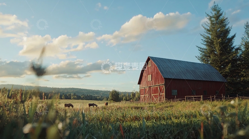 高清大图下载【趣麦麦图】乡间红木谷仓日落景色