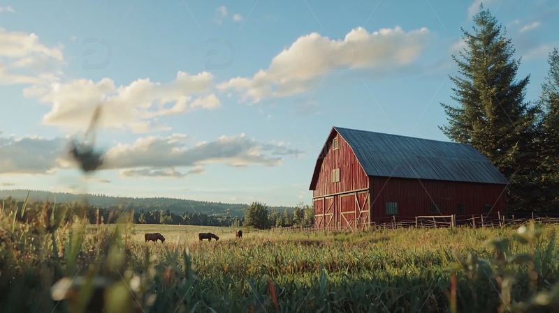 高清大图下载【趣麦麦图】乡间红木谷仓日落景色