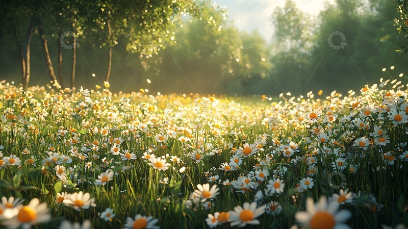 高清大图下载【趣麦麦图】阳光森林雏菊花田