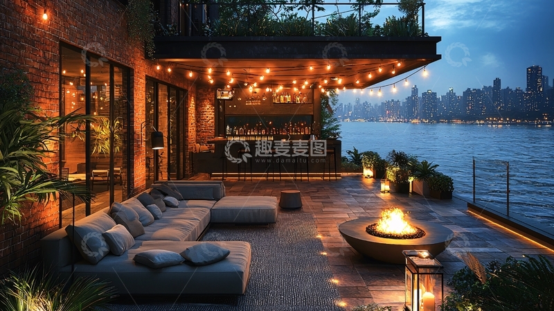 高清大图下载【趣麦麦图】豪华滨水露台夜景
