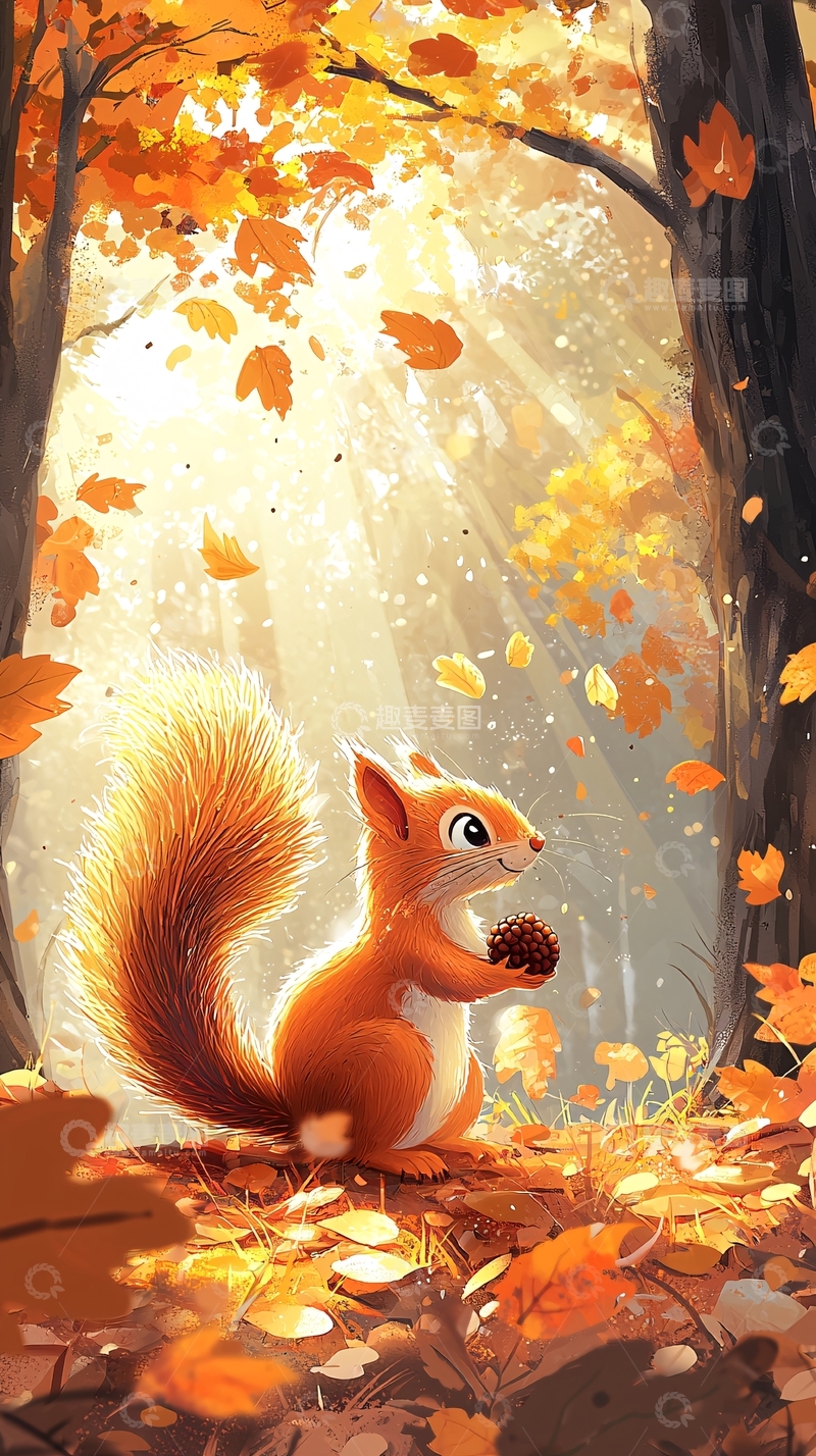 高清大图下载【趣麦麦图】秋日森林里的可爱松鼠