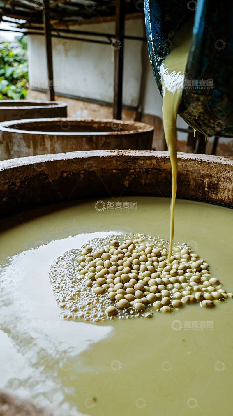 高清大图下载【趣麦麦图】大缸中倾倒豆类液体